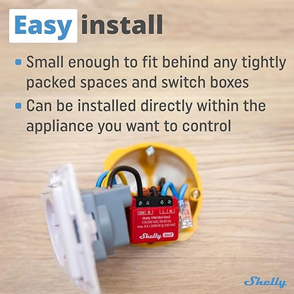 Shelly 1PM Mini Gen3 | WiFi Smart Switch Relay, 1 Channel 8A with Power Measurement | Home Automation | Bluetooth Gateway | Compatible with Alexa & Google Home | iOS Android App | No Hub Required