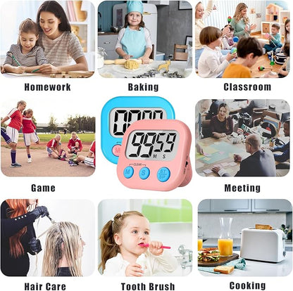 ZILLEEN Classroom Timer for Kids Teachers 2 Pack Digital Timers, Blue & Pink