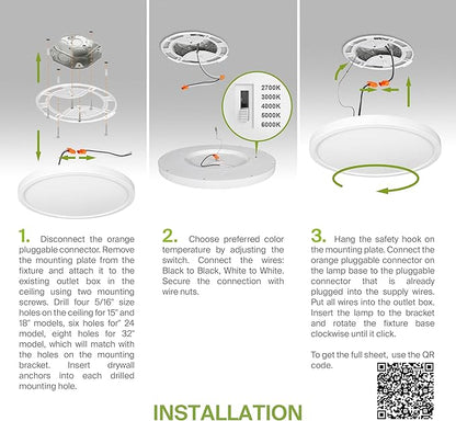 ASD LED 18" Round Flush Mount Ceiling Light Fixture, Low Profile Surface Lighting | 5CCT, Dimmable, Ultra-Thin, ETL Listed | 32W 2600LM 2700-6000K 100-277V | Kitchen, Bedroom, Hallway Lamp | White