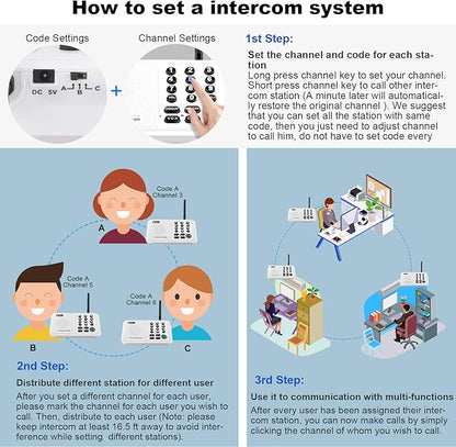 Wuloo Intercoms Wireless for Home 5280 Feet Range 10 Channel 3 Code, Wireless Intercom System for Home House Business Office, Room to Room Intercom, Home Communication System (6 Units Set, White)