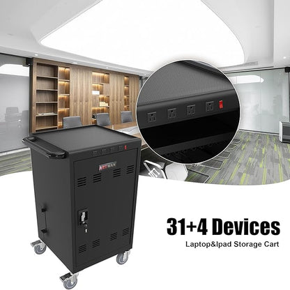 Thetilsy 35 Device Mobile Charging Station for Laptops/Tablets/iPads/Chromebooks,35 Bay Lockable Charging Cabinet with Power Strip for Classroom,School Charging Carts with Casters(Black)