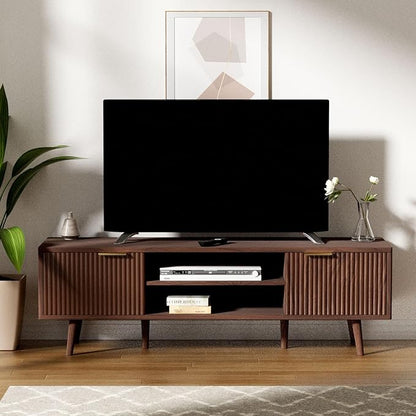 YLGJ&TIDY Modern Wood TV Stand Up to 60'',Universal Entertainment Center with 3-Tier Shelves,TV Console with Cabinets Storage,Wood Frame Television Stand (Brown)