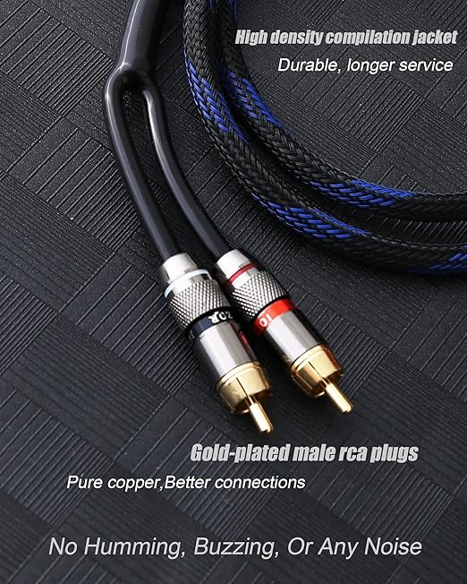 Diaianyfi Audiophile RCA to 2RCA Subwoofer Cable,1 RCA Male to 2 RCA Male Audio Cable RCA Y-Adapter,Oxygen-Free Copper,Nylon Braided Jacket (16.5ft)