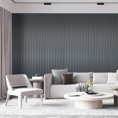 Art3dwallpanels Slat Wall Paneling, 104'' x 6.3'' Glossy Metal Finish WPC Soundproof 3D Wall Panels for Interior Wall Decor, 8 Pack Wavy Grain Panel Wall Slats, Metallic Silver Dark Gray