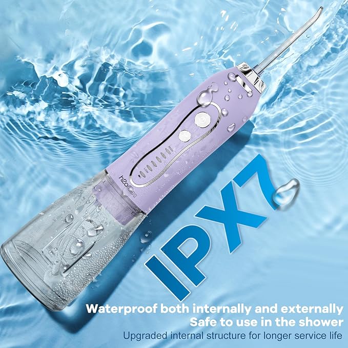 Water Dental Flosser Teeth Pick, H2ofloss Cordless Portable Oral Irrigator 300ML Rechargeable Travel Irrigation Cleaner IPX7 Waterproof WaterFlosser for Home Travel Lavender