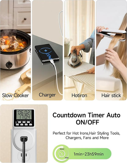 Techbee Digital Infinite Repeat Cycle Intermittent Timer Plug for Electrical Outlet, 24 Hour Programmable Indoor Timed Power Switch with Countdown Delay On and Off (120V, 15A), 1 pack