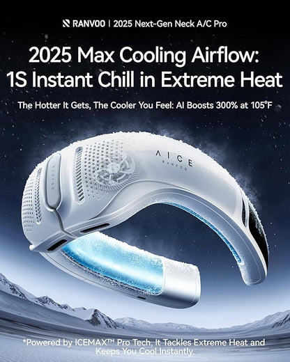 RANVOO AICE LITE Plus 2025 Max Cooling Airflow [No.1 Coolest & Most Durable] Neck Air Conditioner, Ultimate Immersive Personal AC 6000 mAh Rechargeable Neck Fan Blow Cold Air, Gifts for Mom/Dad, White