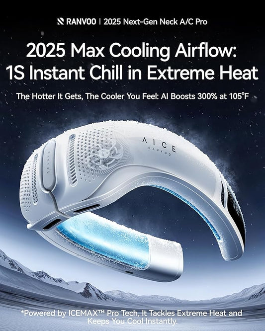 RANVOO AICE LITE Plus 2025 Max Cooling Airflow [No.1 Coolest & Most Durable] Neck Air Conditioner, Ultimate Immersive Personal AC 6000 mAh Rechargeable Neck Fan Blow Cold Air, Gifts for Mom/Dad, White