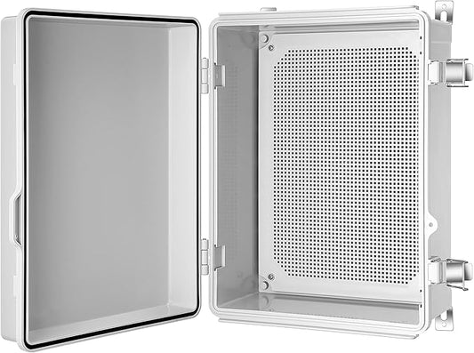 Gratury Junction Box, IP67 Waterproof Plastic Enclosure for Electrical Project, Hinged Grey Cover, Includes Mounting Plate and Wall Bracket (Grey Cover, 16.1"x12.2"x7.1")