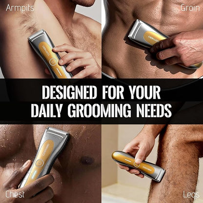 COSYHERO Manscape Groin & Body Hair Trimmer for Men, Electric Ball Shaver & Pubic Grooming Kit, LED Light, IPX7 Waterproof Wet/Dry Groomer, Rechargeable Manscaper with Ceramic Blades (Gold)