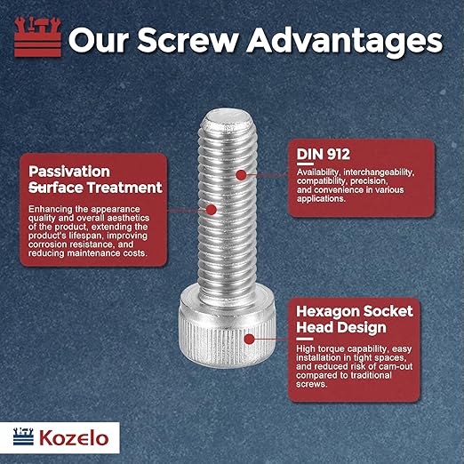 Kozelo 20pcs Socket Head Cap Screws - [M8-1.25 x 25mm] 304 Stainless Steel Allen Socket Drive for Electrical Motor 3D Printing Fan Engine Replacement Use, Silver