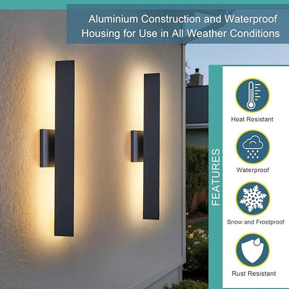 Tarentlight Modern Outdoor Porch Light Patio Lamp in 20W 3000K Integrated LED with Aluminum Triangle & Frosted Glass, IP65 Waterproof Wall Sconce,2 Pack(Textured Black),Can Installed in Any Direction.