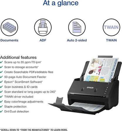 Epson Workforce ES-400 II Color Duplex Desktop Document Scanner for PC and Mac with Auto Doc Feeder (ADF), Image Adjustment Tools