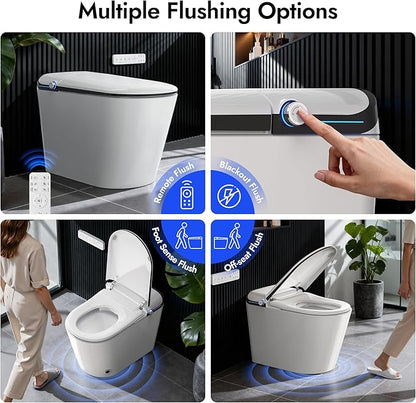WANSID Elongated Smart Toilet With Bidet Built-in, Auto Open/Close Lid, Soft-Closed Heated Seat, Tankless Auto/Knob/Sensor/Remote Flush, Warm Wash & Dryer, Massage Clean, Gentle Night Light