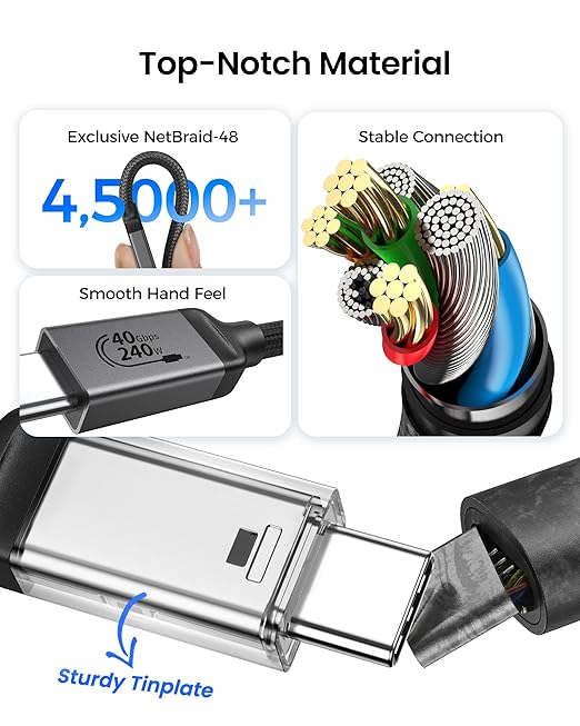 Silkland USB 4 Cable for Thunderbolt 4, 40Gbps Data Sync, 240W PD 3.1 Charging, 8K/5K@60Hz, Dual 4k, Braided USB C Video Cable Compatible for MacBook, iPhone 17/16, SSD, Docking, Monitor, eGPU, 5FT