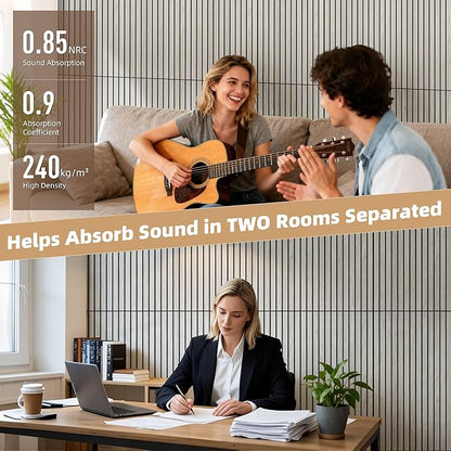 TO-TH Wood-Look Acoustic Wall Panels, 10 Pack 47.2” x 23.6” Sound Panels, Decorative Wood Panels for Wall Sound Dampening Panels for Home, Office, Basement, Natural Oak with Mitered Edges