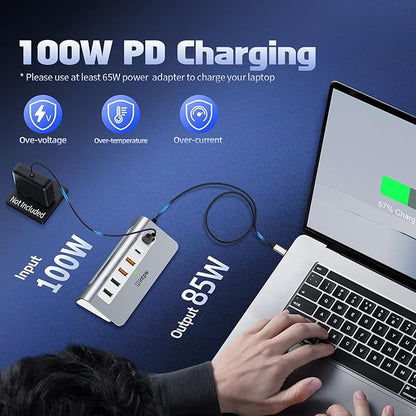 intpw P9 PRO USB C Hub 10Gbps, 9-in-1 USB C Docking Station with 4K@60Hz HDMI, Type-C & 2 Type-A 3.2, 2 USB-A 2.0, PD 100W, SD/TF Port,Aluminum USB Hub for Laptop, iPhone 17 Series, MacBook Air/Pro