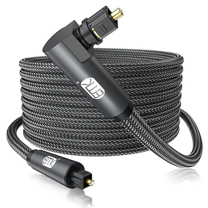 EMK 90 Degree Toslink Optical Cable 360 Degree Free-Rotating Plug Fiber Optic Cable S/PDIF Toslink Male to Male for Home Theater, Sound Bar, TV, PS4, Xbox,Grey (30ft/10m)