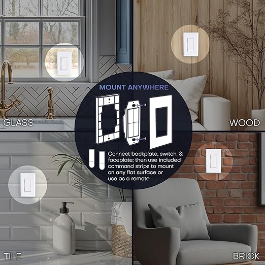 RunLessWire 3-Way Fan & Light Battery-Free DIY Kinetic Wireless Light Switch Kit for Bathrooms & Ceiling Fans: 2 Dual Remote Switches, Both Control 2 5A On/Off Receivers Separately – Black