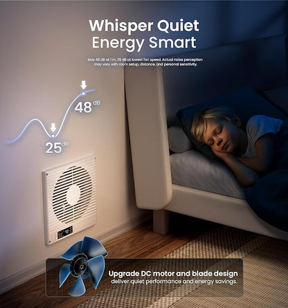 KOVIET 8" Room to Room Ventilation Fan with Remote, Quiet Reversible Through the Wall Air Transfer Fan, 10-Speed Smart Exhaust Vent, Temperature Control, ETL Certified for Bedroom, Kitchen, Laundry