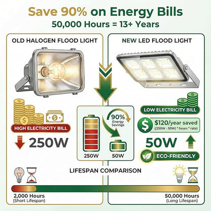 XXBSAZ 50W LED Flood Lights Outdoor, Plug-in & Hardwired Security Lights, IP66 Waterproof 6500K Daylight for Porch, Shed & Small Outdoor Areas (2 Pack)