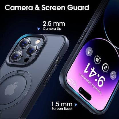 CASEKOO Designed for iPhone 14 Pro Max Case with Magnetic Invisible Stand [Military Drop Protection] [Compatible with MagSafe] Shockproof Slim Matte Translucent Promax Case 6.7 Inch, Black