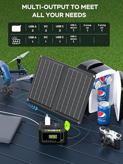 MARBERO 88.8Wh Solar Generator with 21W Solar Panel Included Portable Power Station 80W 110V 120W Max for Camping Outdoor Hiking Fishing Emergency