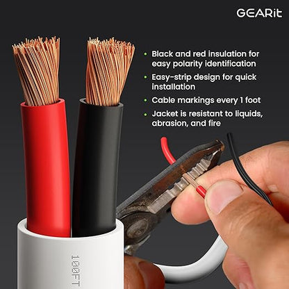 GearIT 16/2 Speaker Wire (100 Feet) 16AWG Gauge - in Wall Audio Speaker Wire Cable / CL2 Rated / 2 Conductors - OFC Oxygen-Free Copper, White 100ft
