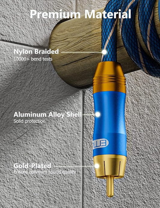 EMK Subwoofer Cable (3.3 ft/1m) -Digital Coaxial/Subwoofer Cable Dual Shielded with Gold Plated RCA to RCA Connectors -Top Blue Series