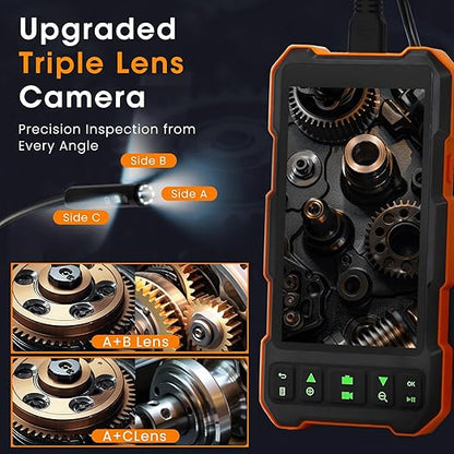 Epicmate Triple Lens Sewer Inspection Camera-Snake Camera with Light 16.5 ft, 5" IPS Screen Endoscope with Lights 1080P Industrial Borescope, IP67 Waterproof Drain Pipe Drain Snake with 32G Card