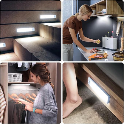 6 Pack Under Cabinet Lighting Wireless, 58 LED Rechargeable Battery Motion Sensor Light Indoor, Stick On Magnetic Closet Lights, Under Counter Lights for Kitchen, Stairs, White 14 in