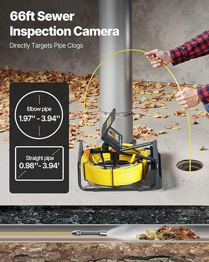 VEVOR Sewer Camera, 65.6 ft/20 m, 4.3" Pipe Drain Inspection Camera with DVR Function and LED Lights, Waterproof IP68 Borescope, Industrial Endoscope for Home Wall Duct Drain Pipe Plumbing