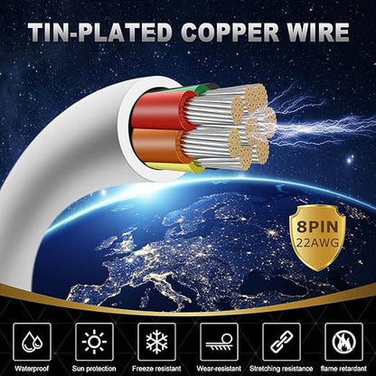22 Gauge 8 Conductor Electrical Wire, 16.4FT White Stranded Low Voltage 22/8 PVC Case, 22 AWG Tinned Copper 8 Wire Extension Power for Strips LED Lamp Lighting