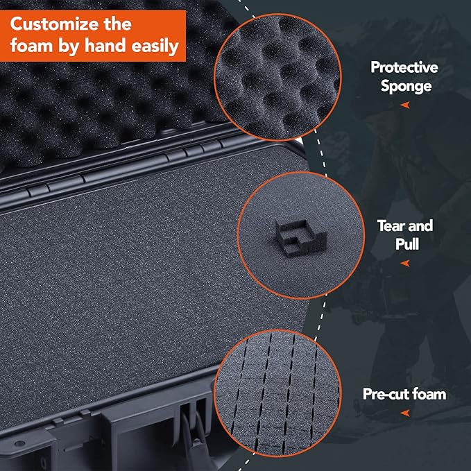 Lykus HC-3310 Waterproof Hard Case with Customizable Foam Insert, Interior Size 12.99x8.27x5.31 in, Suitable for pistol,camera,lens,drone,mic,flashlight,telescope,action cam,electronics,tools,and more
