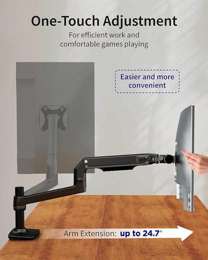 Ergounion Single Monitor Arm Desk Mount, Holds Screens up to 40 Inches and 25 lbs, Fully Adjustable Vesa Monitor Mount with C-Clamp and Grommet Base, Aluminum, Black
