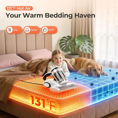 JIGOO J300 Lite Mattress Vacuum Cleaner，500W Bed Vacuum Cleaner with Dust Sensor with 253.7nm UV-C Light，Ultrasonic and High Heating Multifunctional Handheld Vacuums for Bed, Sofa, Couch （Corded）