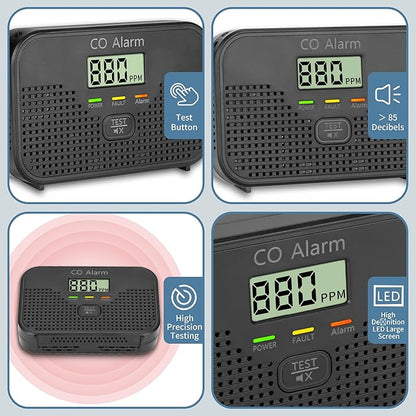 Carbon Monoxide Detector Powered by AA Battery (not Included),CO Monitoring Alarm with LCD Display Screen, Used for Home Basement Kitchen, Hotel Garage, Bedroom, Living Room Voice Alarm 3 Pack