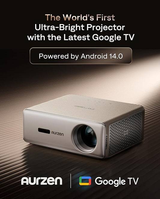Aurzen EAZZE D1 MAX Upgraded Google TV Smart Projector 4K Supported, 1000 ANSI Lumens, MEMC Tech, Fully Automatics, 20W Dolby Audio, Home Theater Movie Projector with WiFi and Bluetooth, Off-white