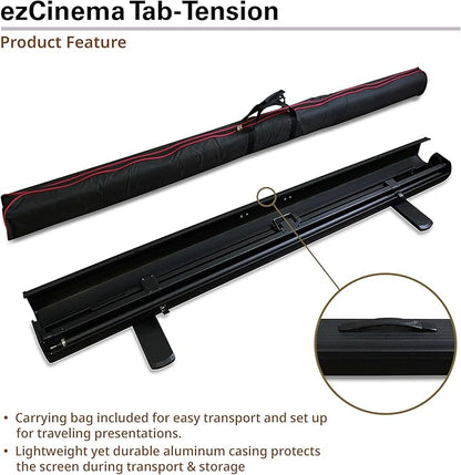 Elite Screens ezCinema Tab-Tension, 90-Inch Portable Floor Rising Projector Screen, 4:3, Tab-Tensioned Scissor-Backed, Manual Pull Up Projection Screen+Carry Bag, Home Office Classroom, Black- FT90XWV