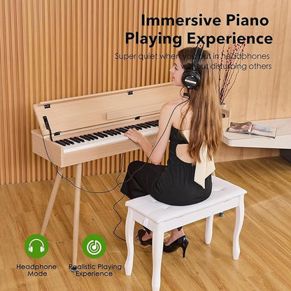 KUMENG Digital Piano 88 Key Weighted Keyboard,Full-Size Desk Progressive Hammer-Action Electric Piano For Beginners, With Sheet Music Stand, Pedal,Power Adapter, Headphone Mode, Usb-Mid (Maple)