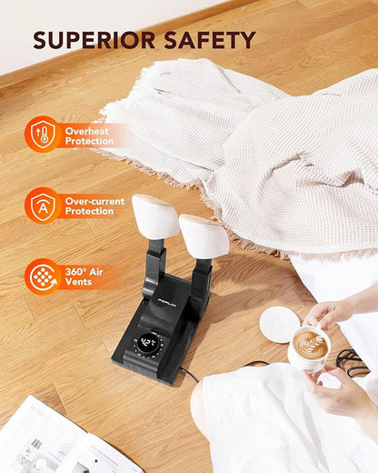 FORLIM [Upgraded Temperature Control] Boot Dryer for Work Boots - Shoe Dryer with 24-Hour Delay Timer, Portable Glove Dryer & Boot Warmer, Automatic Shut-Off Timer, Folding Design, Smart Panel, Black