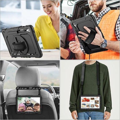 SEYMAC stock Case for Samsung Galaxy Tab S10 FE / S9 / S9 FE 5G Tablet Case Protective with Screen Protector, Pencil Holder, 360 Rotate Stand, Hand Strap, Shoulder Strap, Black1