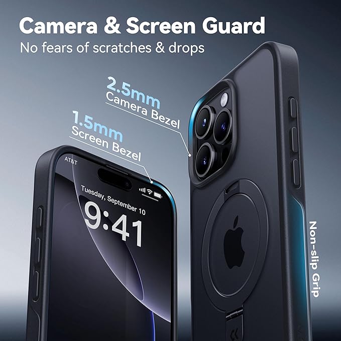 CASEKOO Designed for iPhone 16 Pro Max Case with Magnetic Invisible Stand [Military Drop Protection] [Compatible with MagSafe] Shockproof Slim Translucent Matte Promax Case 6.9 Inch, Black