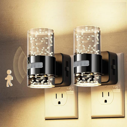 L LOHAS LED Motion Sensor Night Light,Dimmable Night Lights Plug into Wall, 2 Pack 3000K Night-Lights with 0-100 LM Adjustable, Acrylic Bubble Plug in Nightlights for Bathroom Hallway Nursery