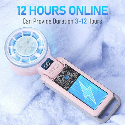 PlayHot Portable Handheld Turbo Fan with Ice Cooling, Rechargeable Personal Fan, Up tp 12Hrs Cooling, 5 Speed 25550RPM Powerful Portable Fan for Travel, Outdoor, Camping, Hiking (Pink)