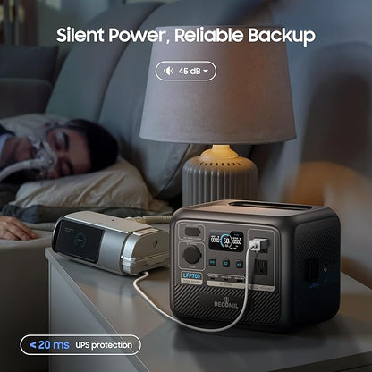 DECOMIL LFP700 Portable Power Station, 504Wh LiFePO4 Battery, 700W AC Output (1200W Peak), Wireless Charging, 80% in 50 Min, Solar Generator for Camping, Emergency, Home Backup (Solar Optional)