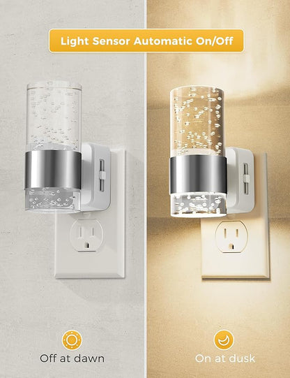 L LOHAS LED Night Light,Dimmable Night Lights Plug into Wall, Acrylic Nightlights with 0-100 LM Adjustable Brightness, 3000K Plug in Night Light with Dusk to Dawn Sensor, for Bathroom Hallway