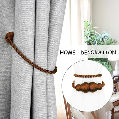 Nieffeiy Magnetic Curtain Tiebacks Outdoor Curtain Tie Backs Rope Decorative Magnetic Curtain Holders for Drapes Window Treatment Holdbacks, Brown 2Pack