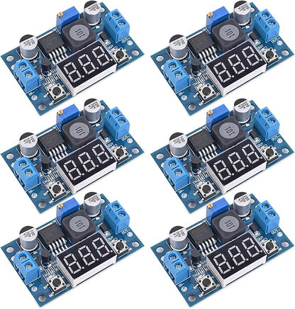 Seloky LM2596 Adjustable DC-DC Step-Down Buck Converter Module with LED Voltmeter Display, Voltage Regulator 4.0-40V Input to 1.25-37V Output Power Supply Module (Pack of 6)