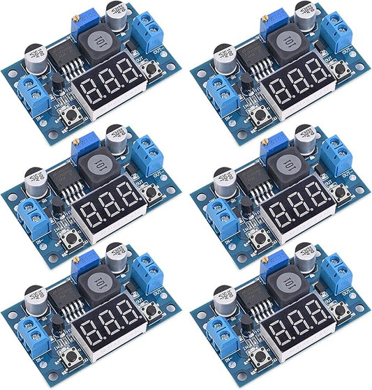 Seloky LM2596 Adjustable DC-DC Step-Down Buck Converter Module with LED Voltmeter Display, Voltage Regulator 4.0-40V Input to 1.25-37V Output Power Supply Module (Pack of 6)